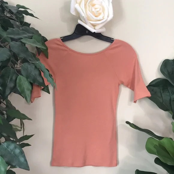 Ann Taylor Petite Ballerina Neck Cotton Stretch Top - Orange. Size XSP. NWT - Picture 3 of 6